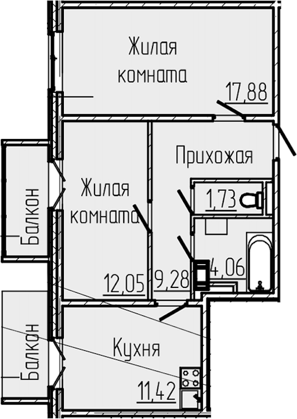 2-комнатная квартира 58.78 м², 5/8 эт., ЖК «SERTOLOVO PARK»